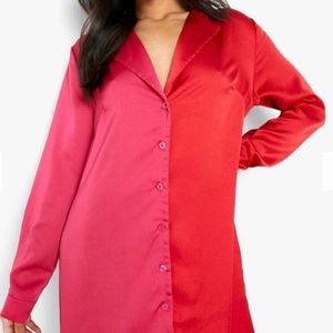 Red and Pink button down shirt dress